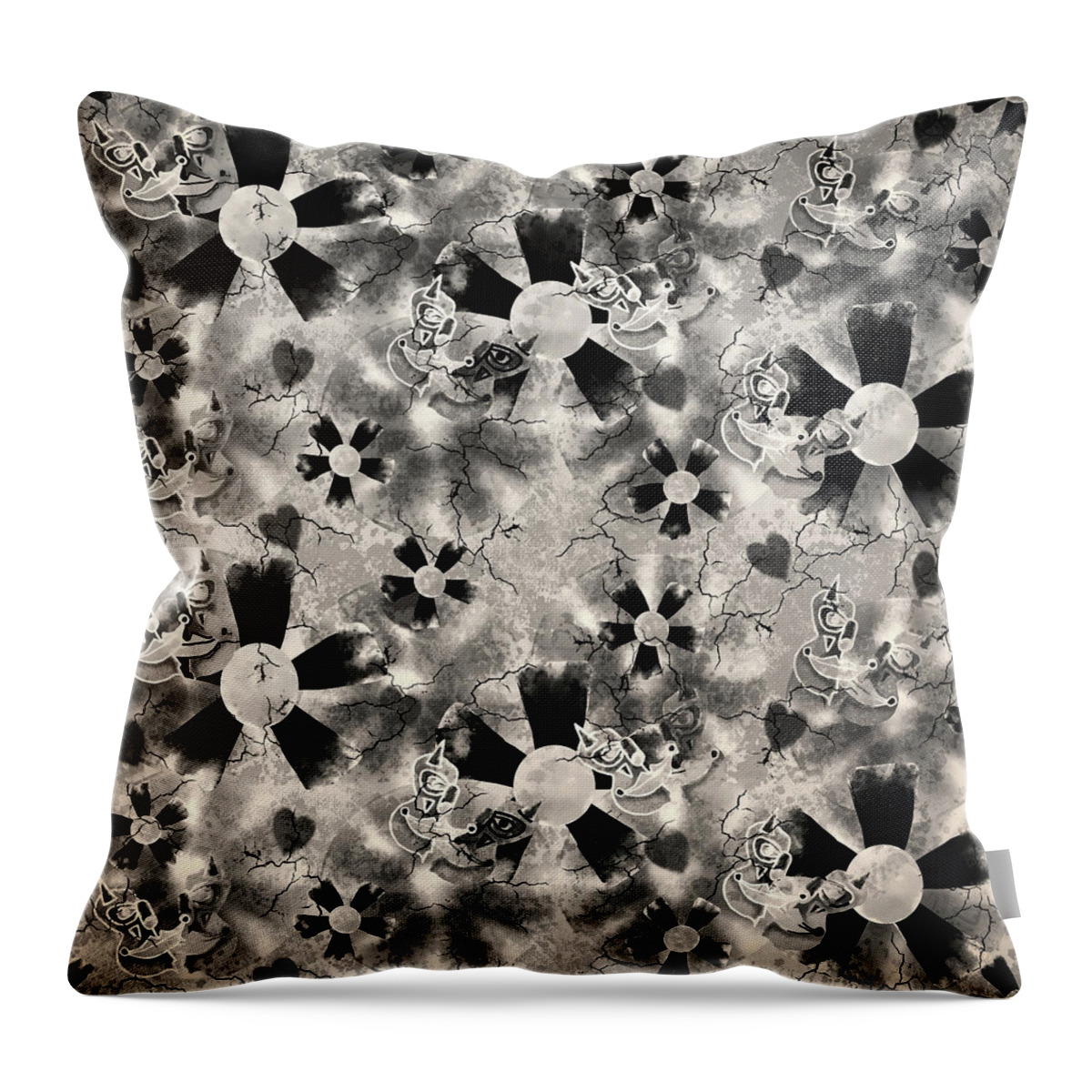 Black Throw Pillow featuring the digital art Flower Clown Pattern in Black by April Burton