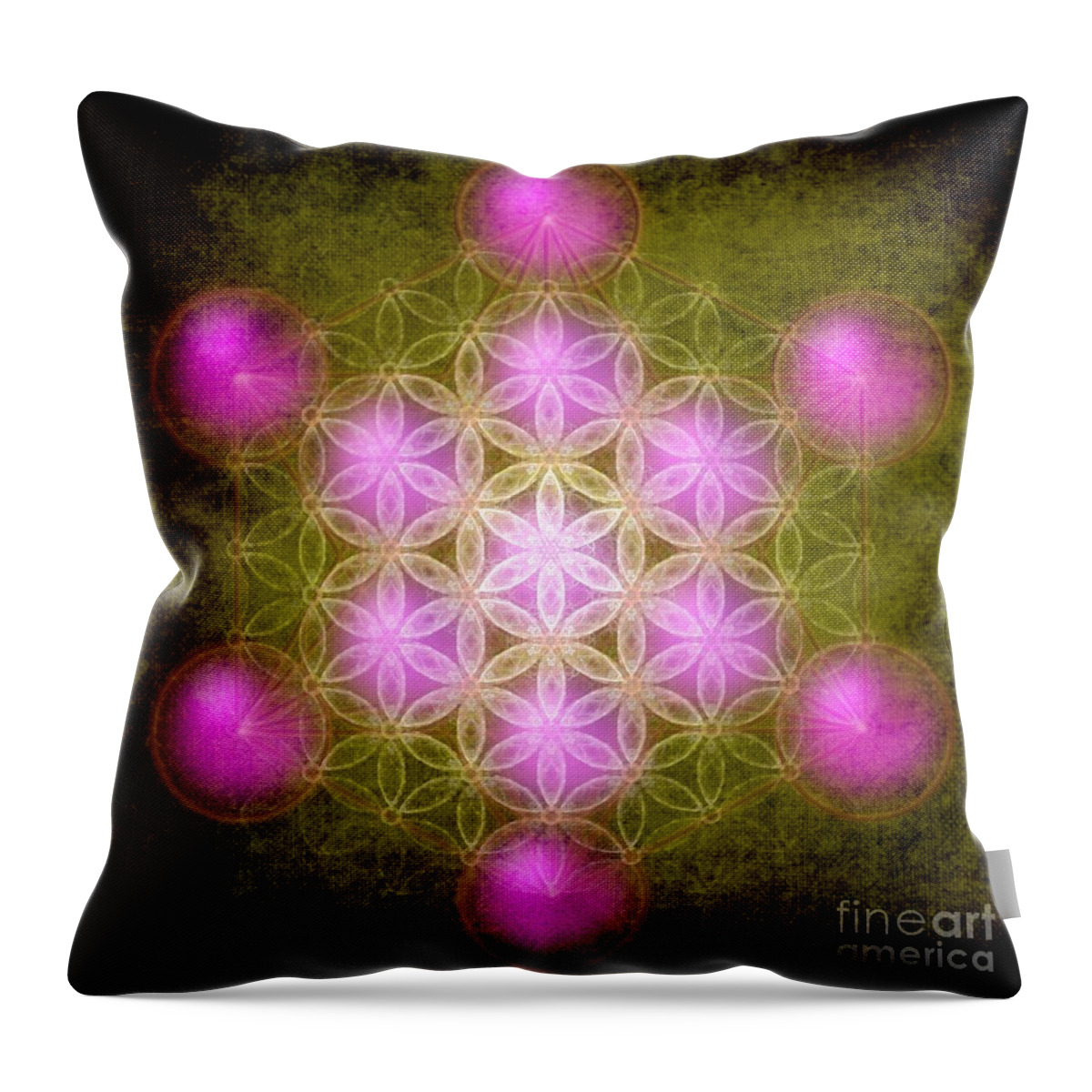 Sacred Geometry Throw Pillow featuring the digital art Flower of Life in green by Alexa Szlavics