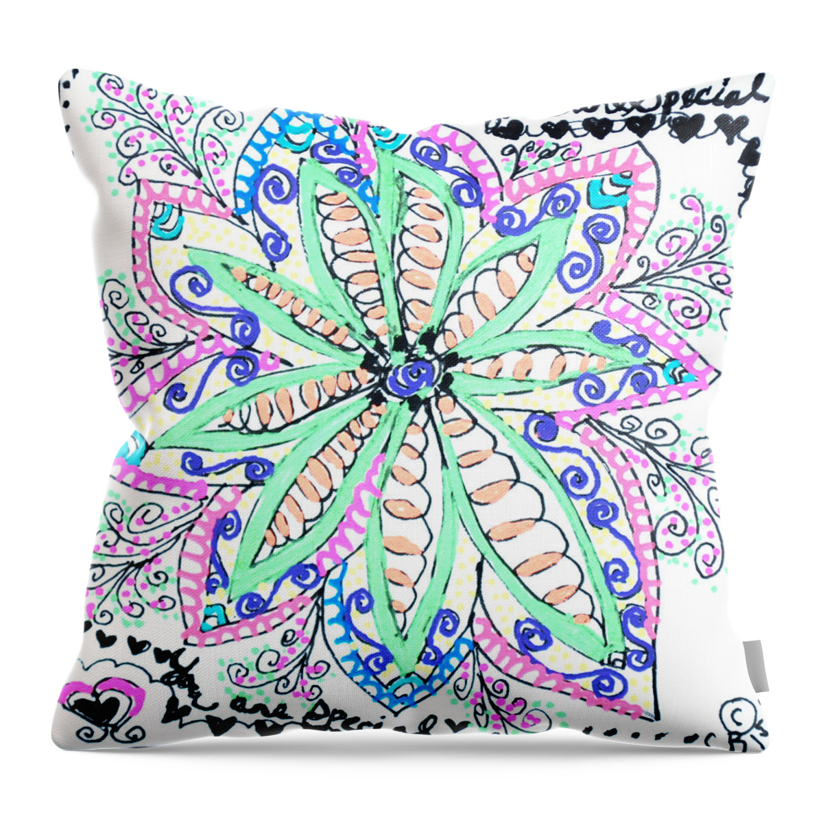 Caregiver Throw Pillow featuring the drawing Flower Power by Carole Brecht