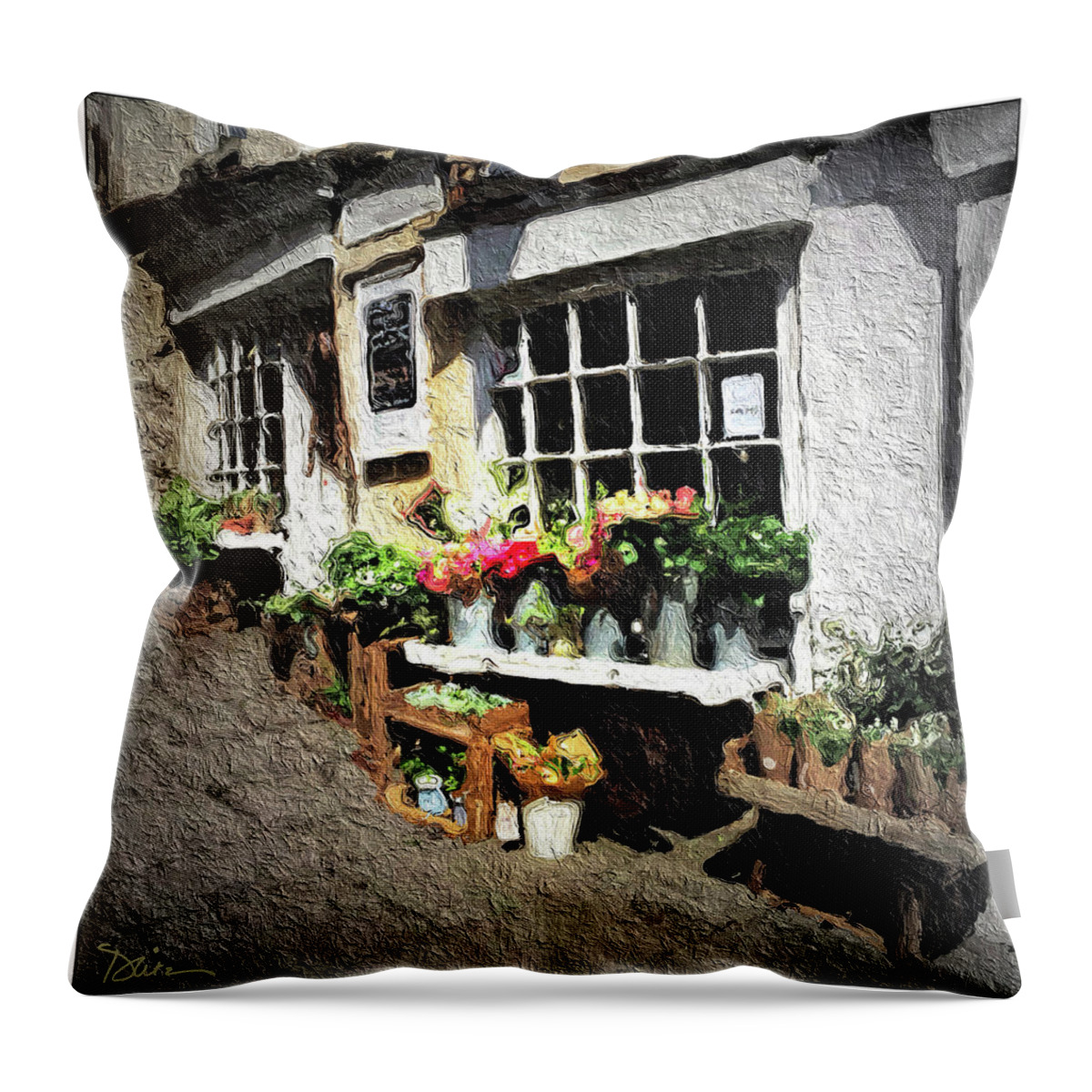 Bath Throw Pillow featuring the photograph Flower Shop In Bath England by Peggy Dietz