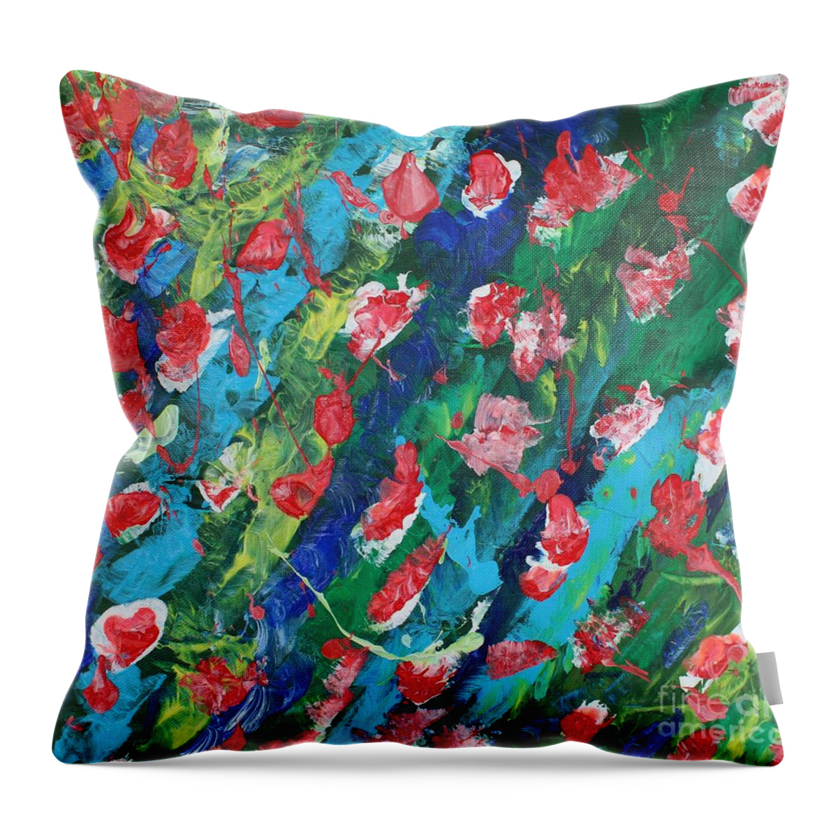 Flowers In The Sea   Bliss Contentment Delight Elation Enjoyment Euphoria Exhilaration Jubilation Laughter Optimism  Peace Of Mind Pleasure Prosperity Well-being Beatitude Blessedness Cheer Cheerfulness Content Throw Pillow featuring the painting Poppies by Sarahleah Hankes