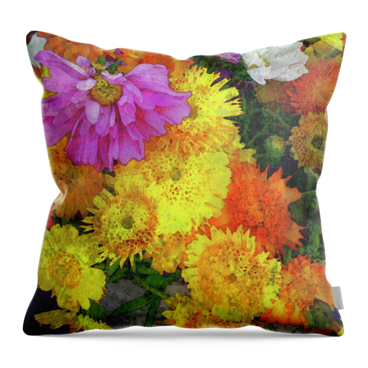 Flowers That Smile Throw Pillow featuring the digital art Flowers That Smile Digital Watercolor by James Temple