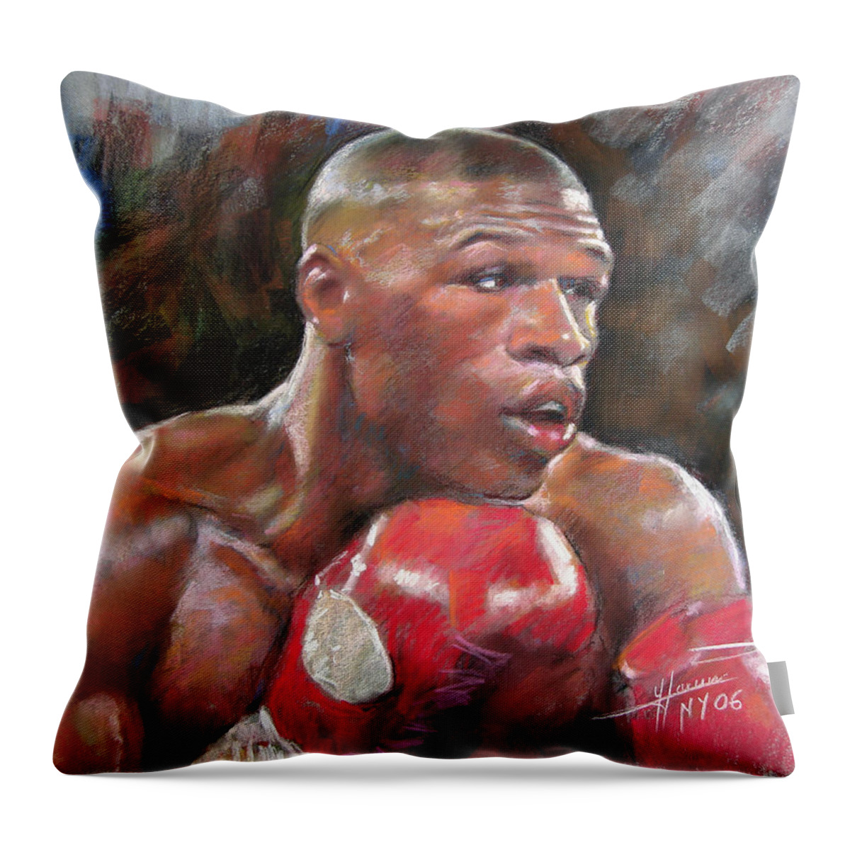 Floyd Mayweather Jr. Throw Pillow featuring the pastel Floyd Mayweather Jr by Ylli Haruni