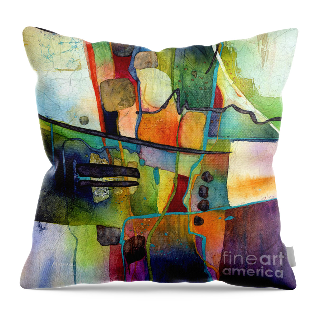Abstract Throw Pillow featuring the painting Fluvial Mosaic by Hailey E Herrera