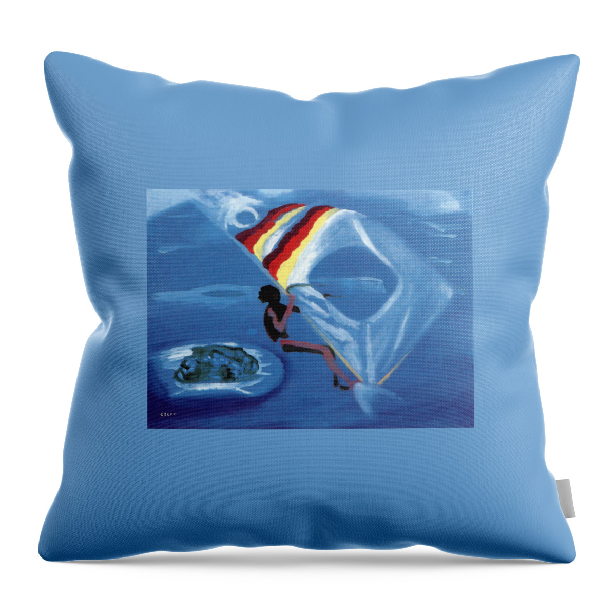 Windsurfer Throw Pillow featuring the painting Flying Windsurfer by Enrico Garff