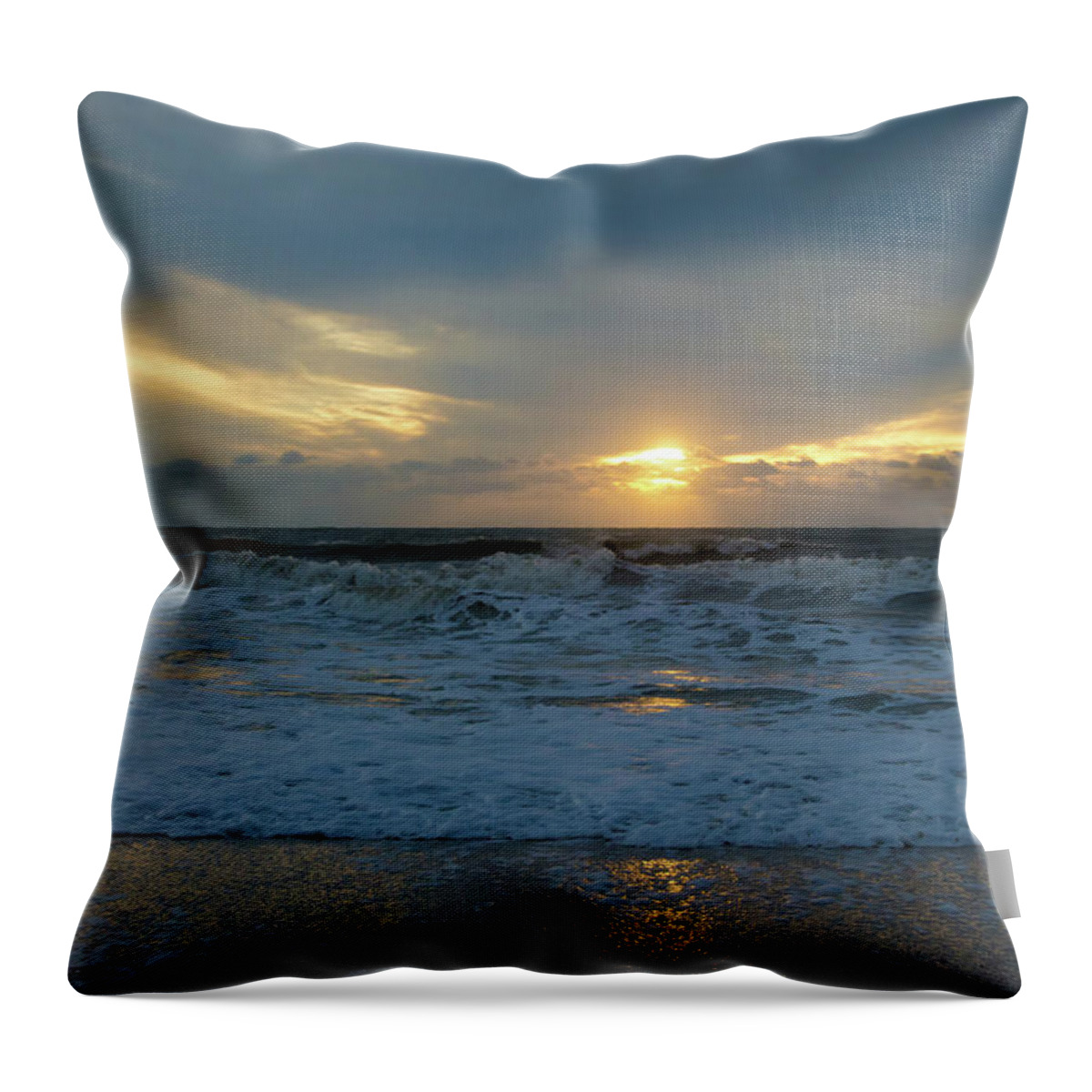 Sunset Throw Pillow featuring the photograph Foamy Seascape at Sunset on Barefoot Beach by Artful Imagery