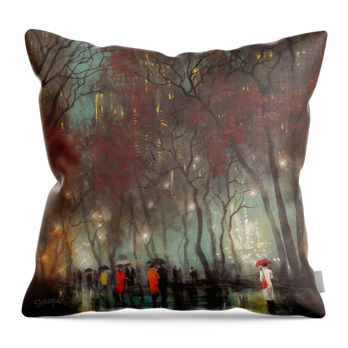 City Rain Throw Pillow featuring the painting Foggy Afternoon by Tom Shropshire