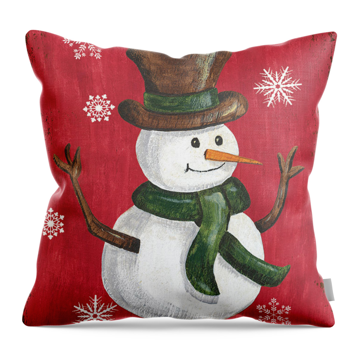 Snowman Throw Pillow featuring the painting Folk Snowman by Debbie DeWitt