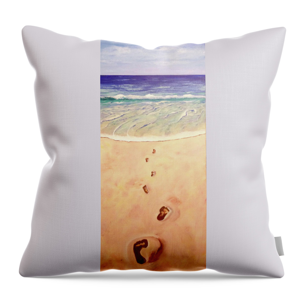 Landscape Throw Pillow featuring the painting Footprints in the Sand by Donna Tucker