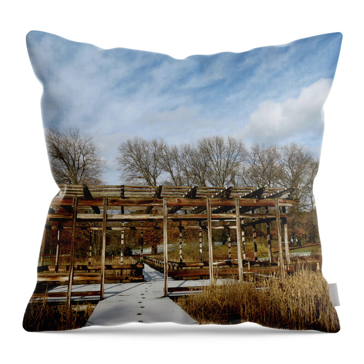 Sky Throw Pillow featuring the photograph Footprints in the Snow by Azthet Photography