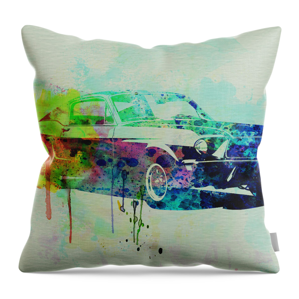 Ford Mustang Throw Pillow featuring the painting Ford Mustang Watercolor 2 by Naxart Studio