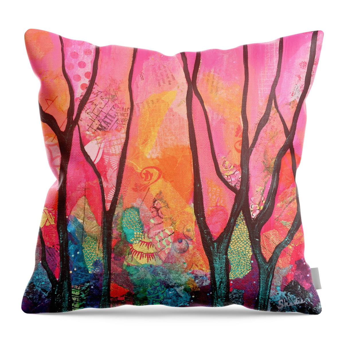 Pink Throw Pillow featuring the painting Forrest Energy II by Shadia Derbyshire