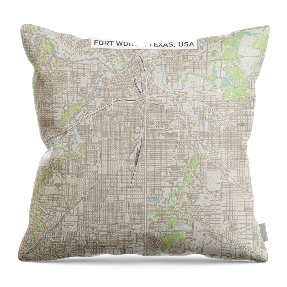 Fort Worth Throw Pillow featuring the digital art Fort Worth Texas US City Street Map by Frank Ramspott