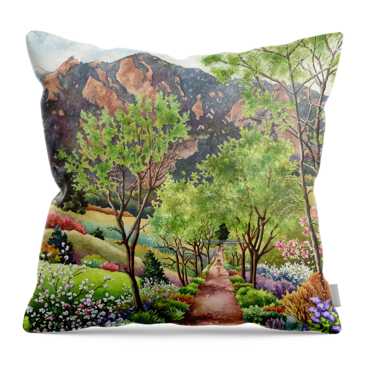 Bolder Boulder Poster Throw Pillow featuring the painting Forty Years Running by Anne Gifford