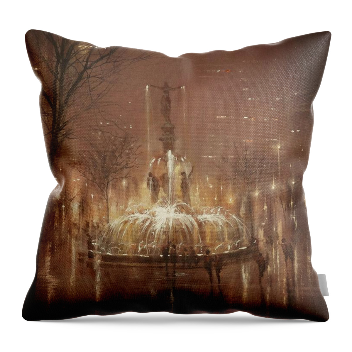 Fountain Square Throw Pillow featuring the painting Fountain Square by Tom Shropshire