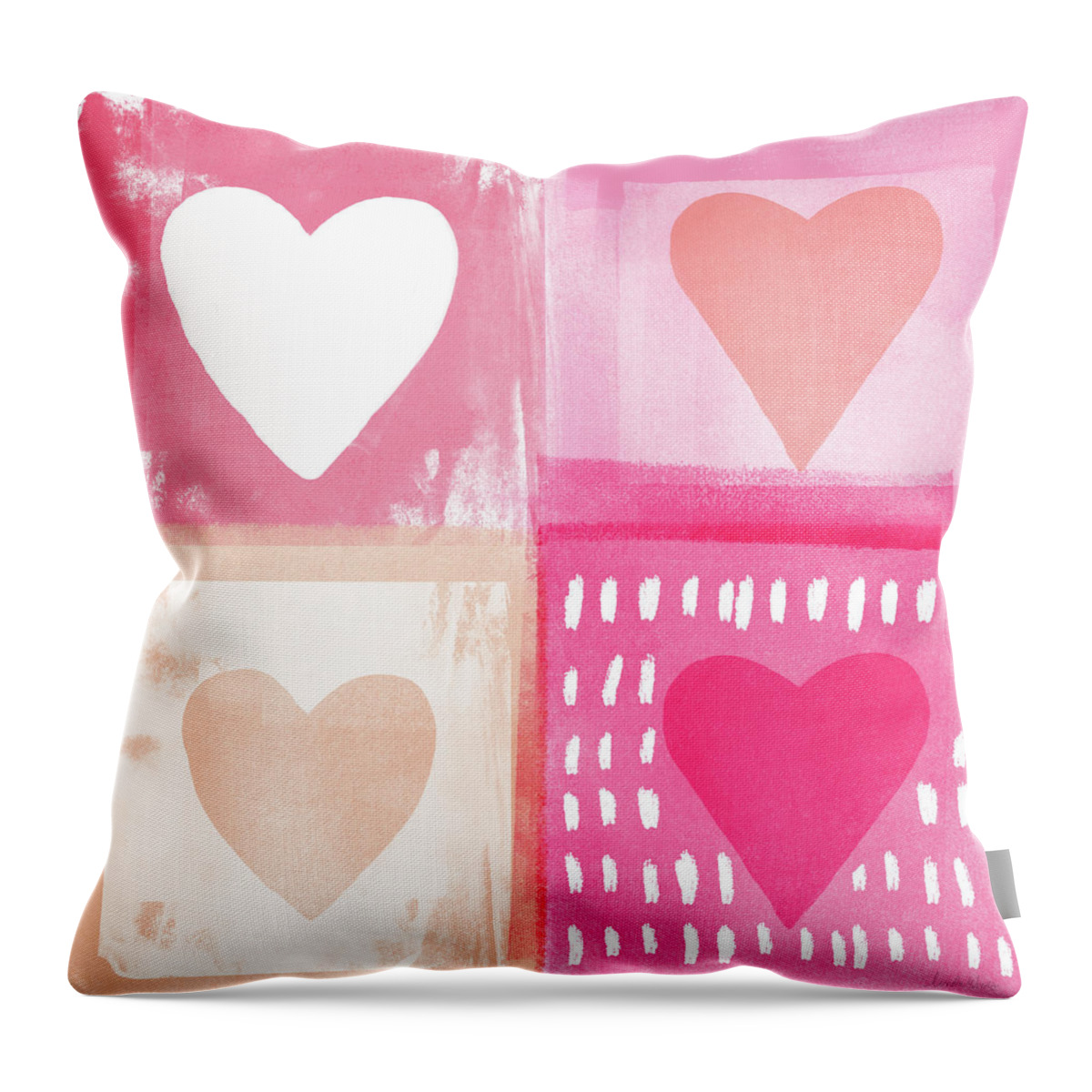 Hearts Throw Pillow featuring the mixed media Four Hearts- Art by Linda Woods by Linda Woods