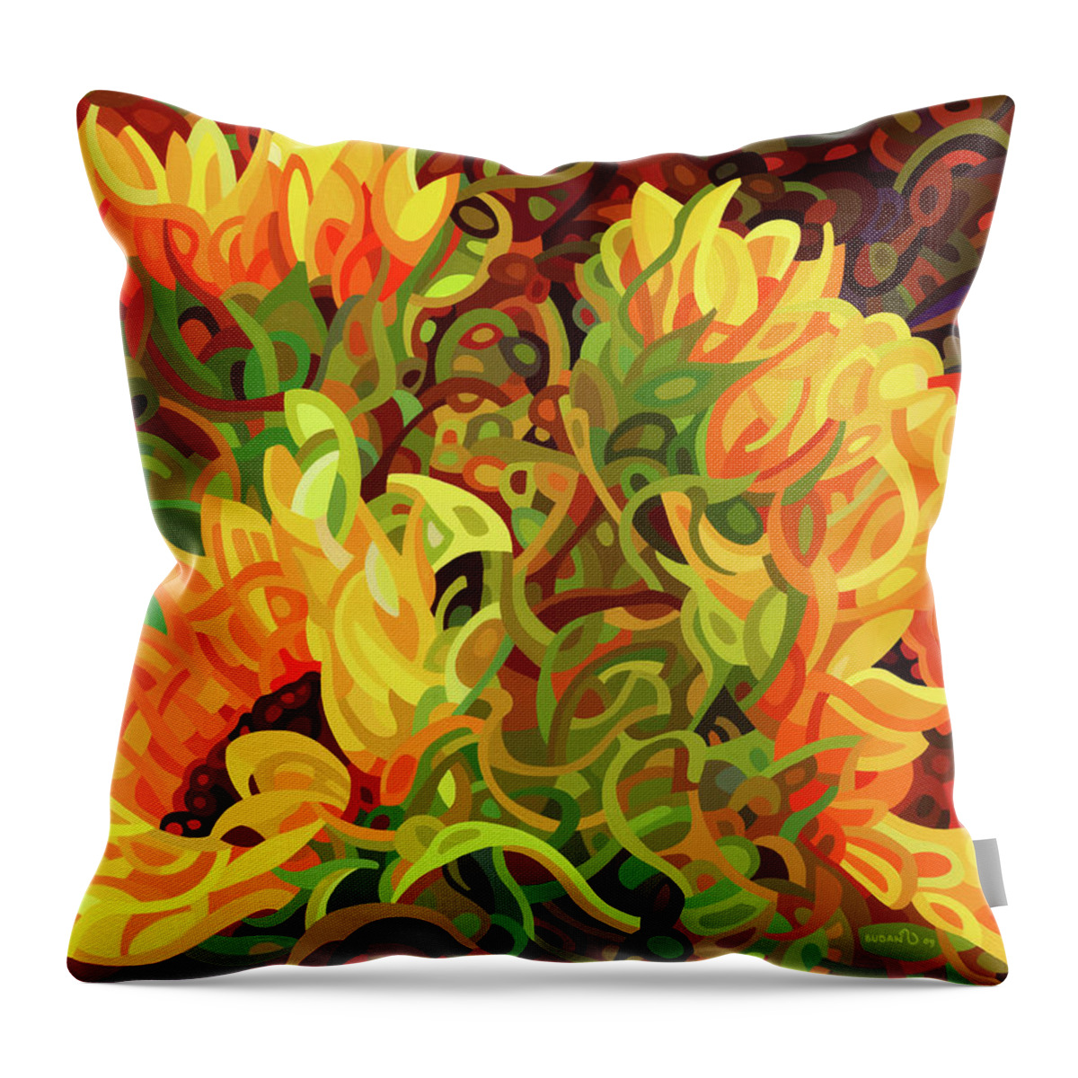 Fine Art Throw Pillow featuring the painting Four Sunflowers by Mandy Budan