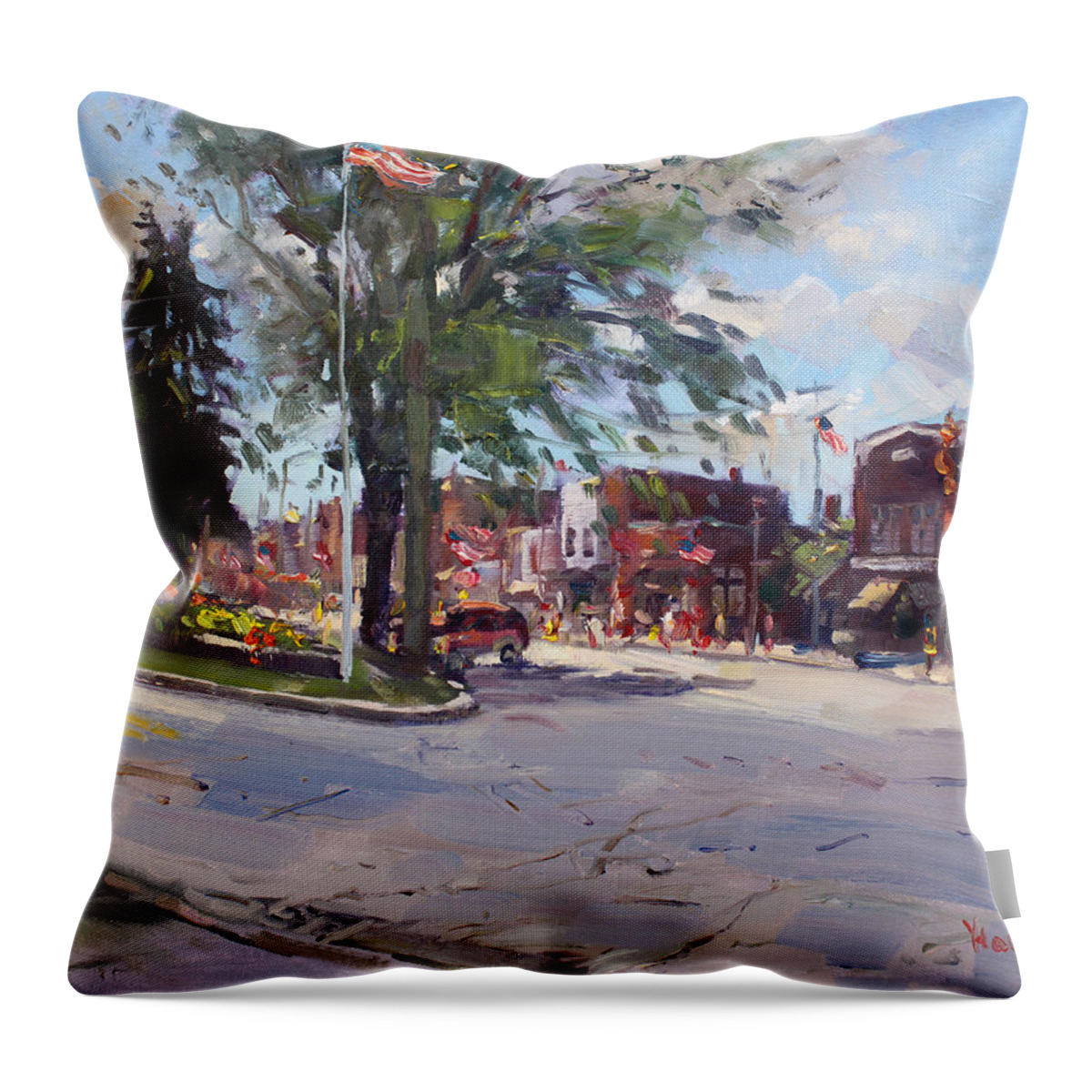 Fourth Of July Throw Pillow featuring the painting Fourth of July in North Tonawanda by Ylli Haruni