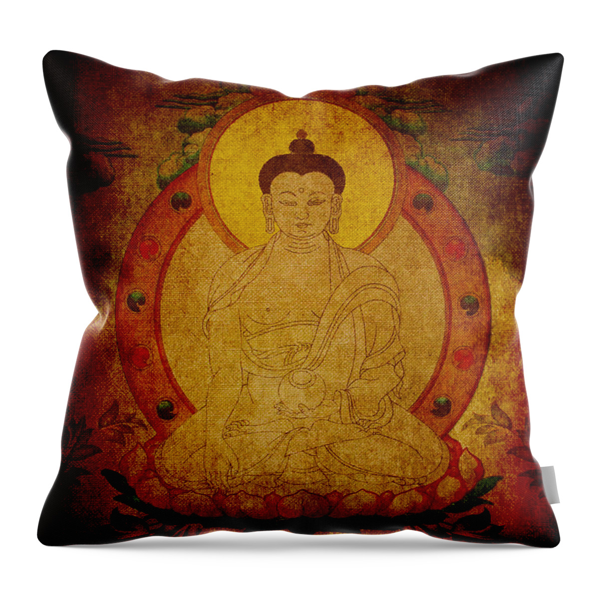 Buddha Throw Pillow featuring the drawing Fragmentary Thangka by Alexa Szlavics