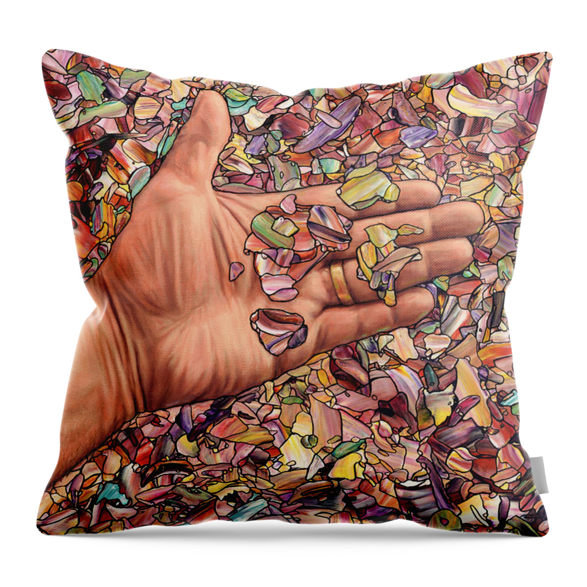 Abstract Throw Pillow featuring the painting Fragmented Touch by James W Johnson