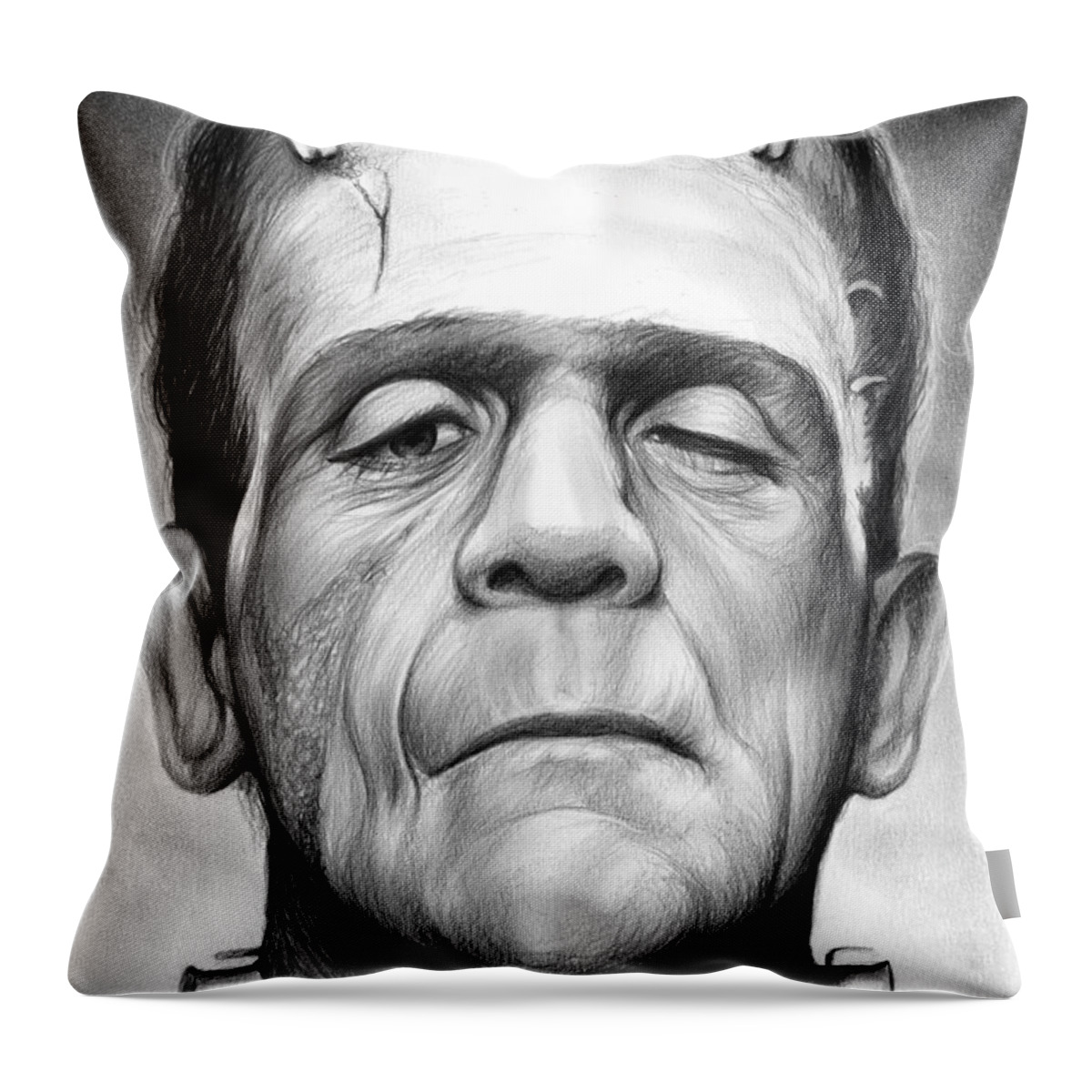 Boris Karloff Throw Pillow featuring the drawing Frankenstein by Greg Joens