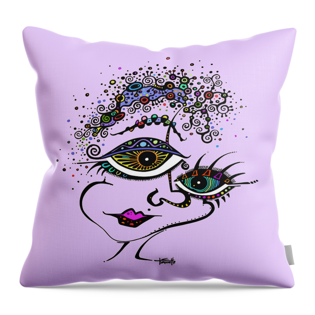 Color Added To Black And White Drawing Of Girl Throw Pillow featuring the digital art Frazzled by Tanielle Childers