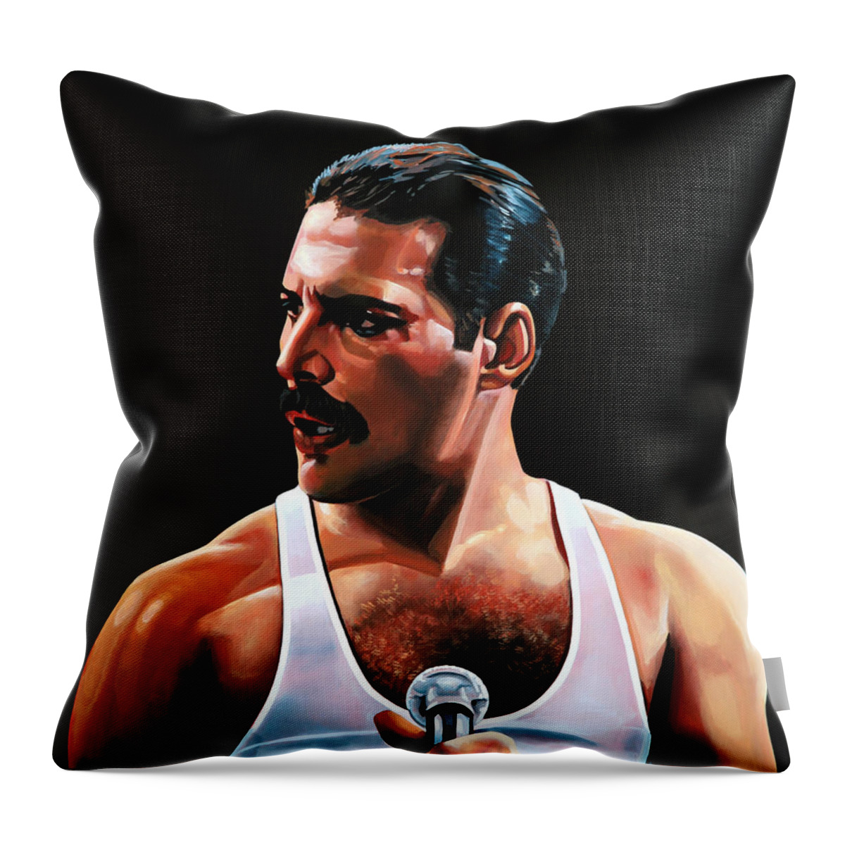 Freddie Mercury Throw Pillow featuring the painting Freddie Mercury by Paul Meijering