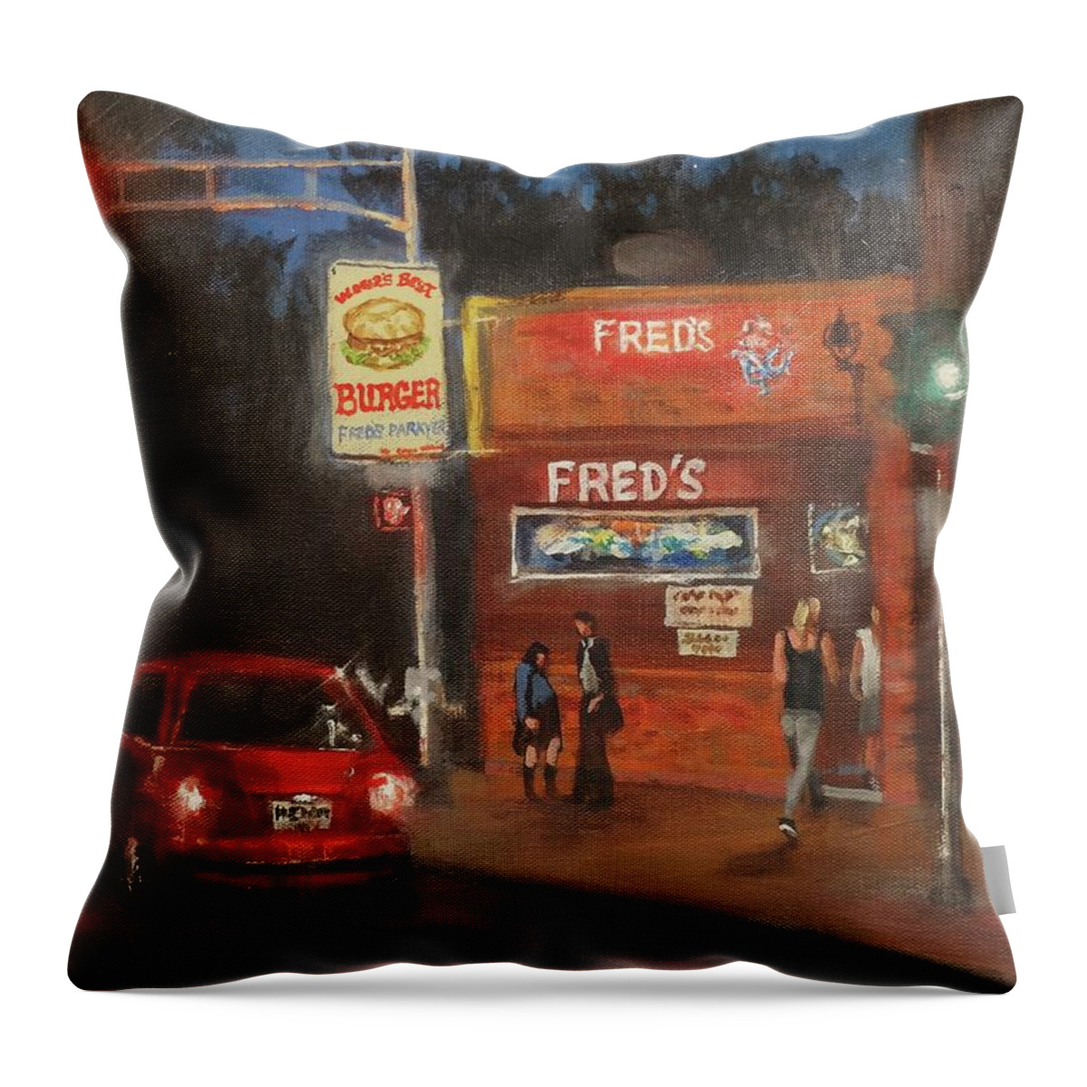  Bar Throw Pillow featuring the painting Fred's by Tom Shropshire