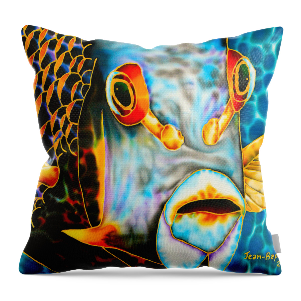 Fish Art Throw Pillow featuring the painting French Angelfish Face by Daniel Jean-Baptiste