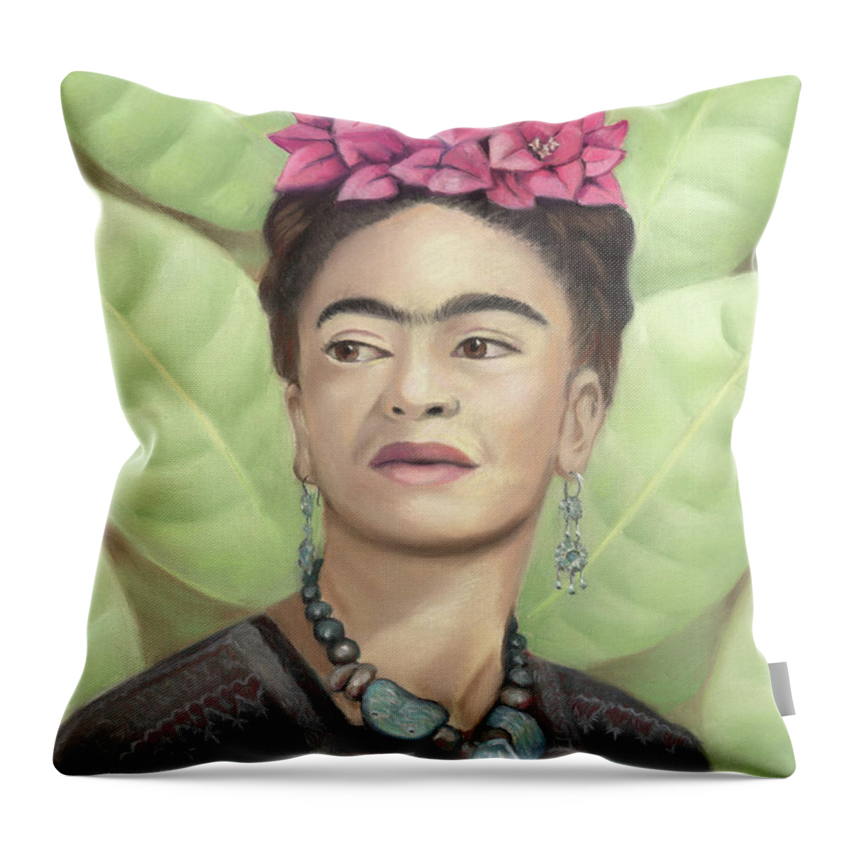 Frida Kahlo Throw Pillow featuring the pastel Frida Kahlo by Linda Ruiz-Lozito