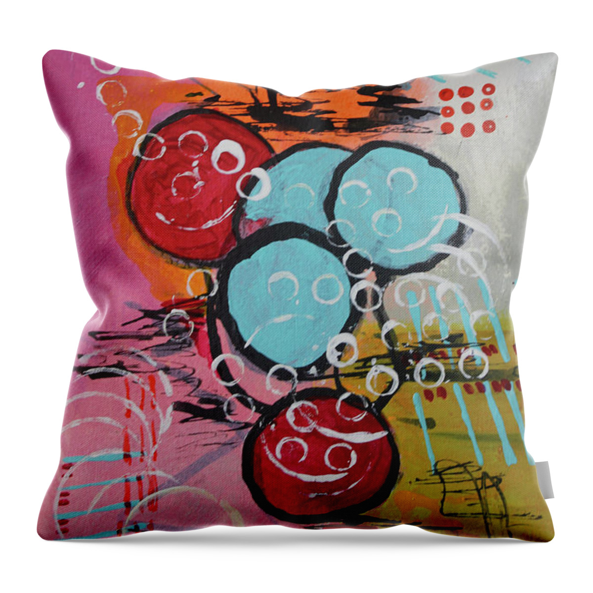 Orange Throw Pillow featuring the mixed media Friends by April Burton