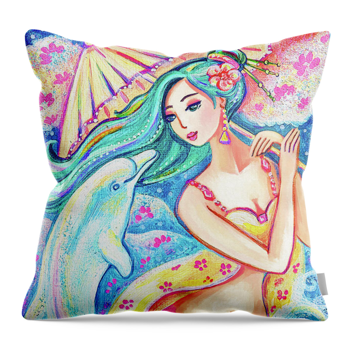 Girl And Sea Throw Pillow featuring the painting Friends of the East Sea by Eva Campbell
