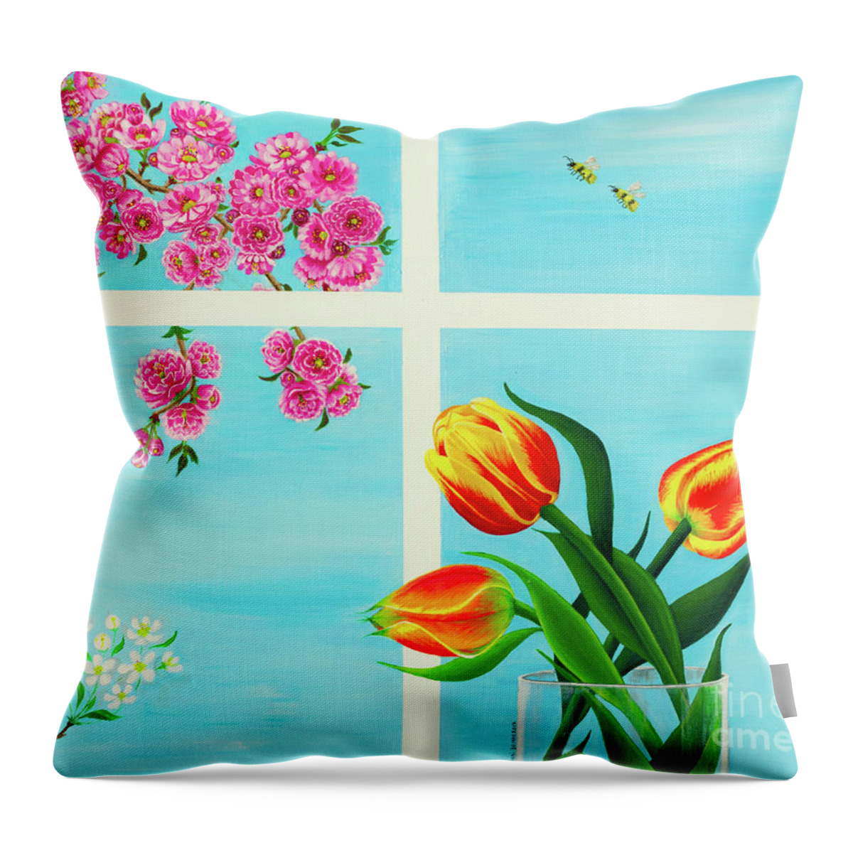 Painting Throw Pillow featuring the painting Friendship, Freshness, Fragnance by Sudakshina Bhattacharya