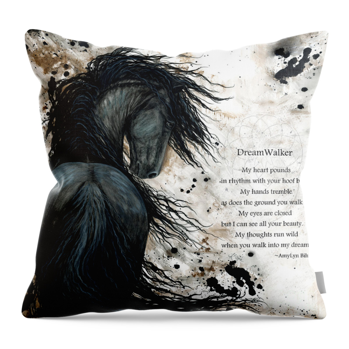 Horse Throw Pillow featuring the painting Friesian DreamWalker Horse by AmyLyn Bihrle