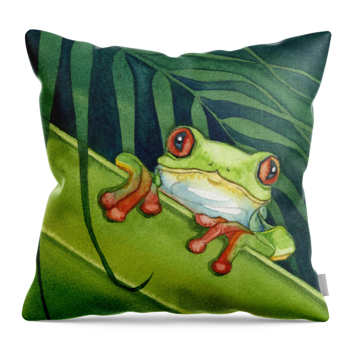  Throw Pillow featuring the painting Frog Peek by Lyse Anthony