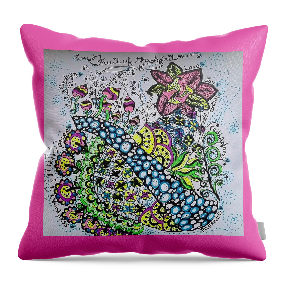 Caregiver Throw Pillow featuring the drawing Fruit of the Spirit by Carole Brecht