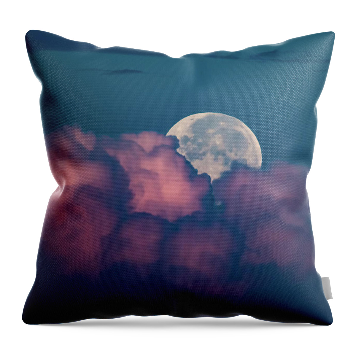 Sky Throw Pillow featuring the photograph Full Moon Setting Behind Pink Clouds by Artful Imagery