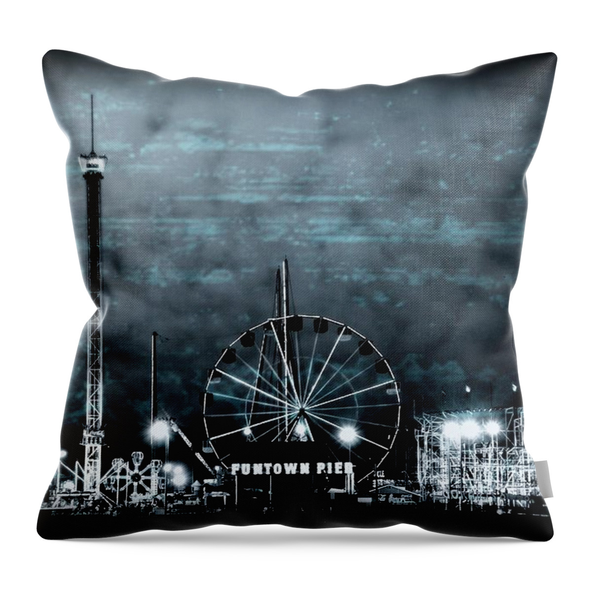 Amusement Parks Throw Pillow featuring the photograph Fun in The Dark - Jersey Shore by Angie Tirado