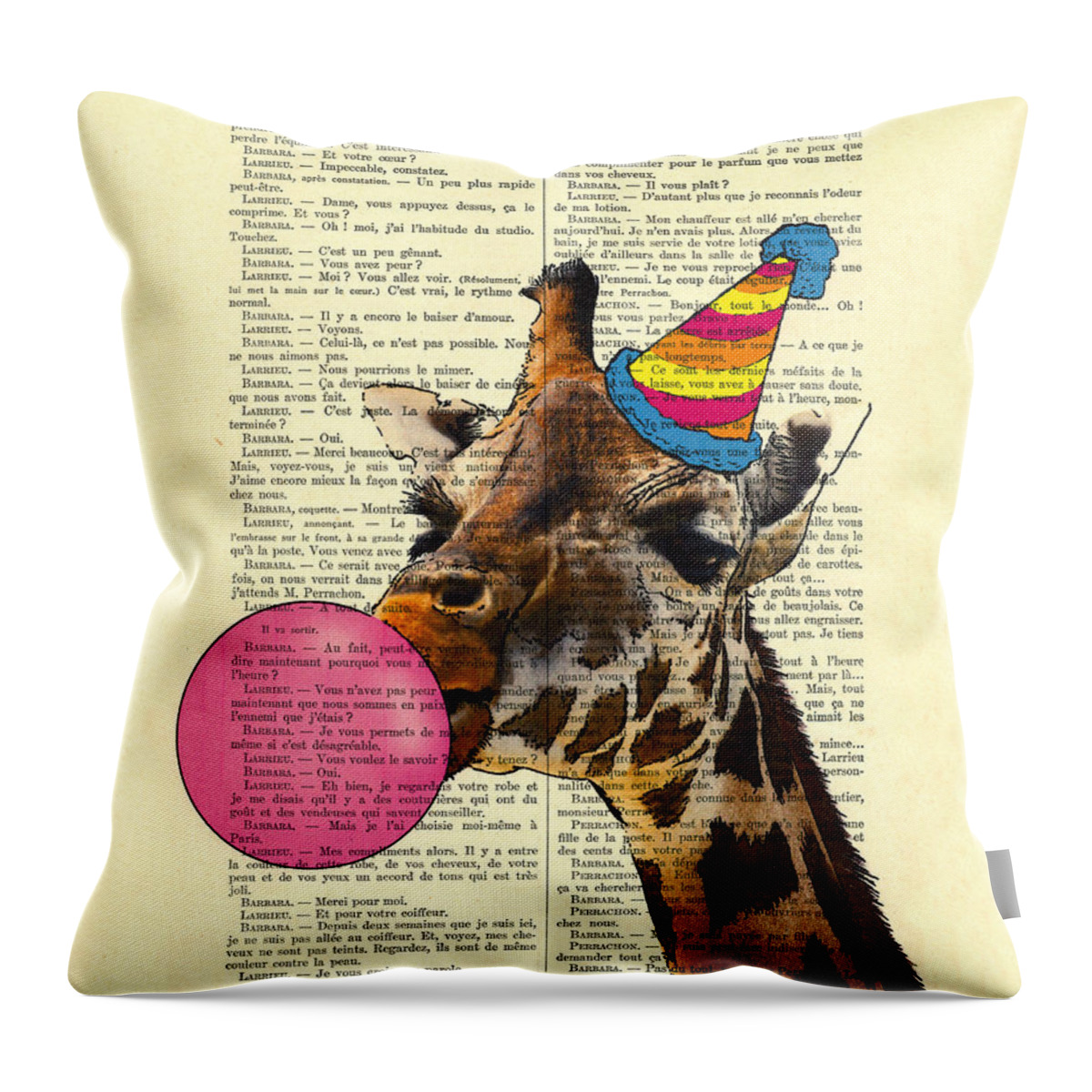 Giraffe Throw Pillow featuring the digital art Funny giraffe, dictionary art by Madame Memento