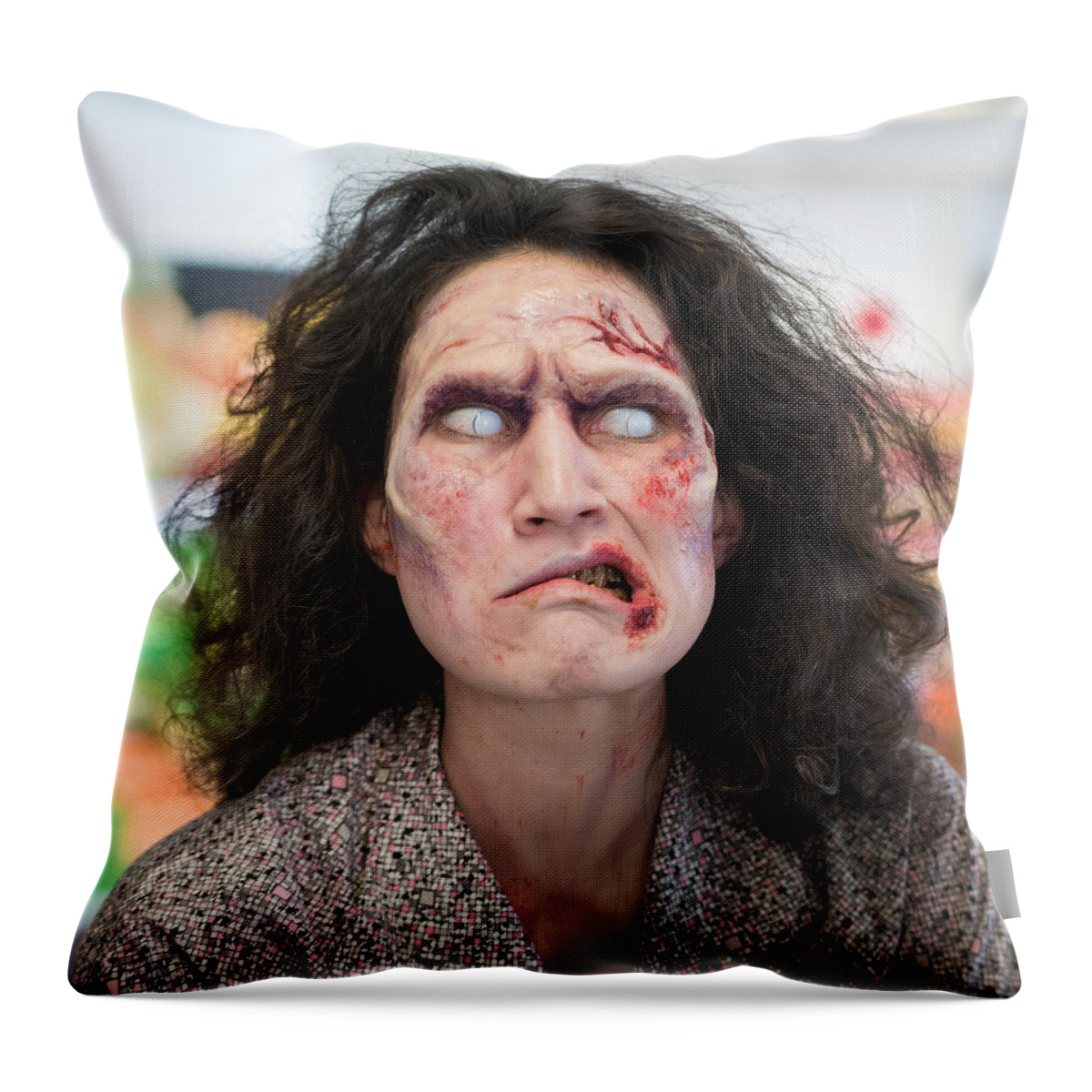 Zombie Throw Pillow featuring the photograph Funny zombie grimace by Matthias Hauser