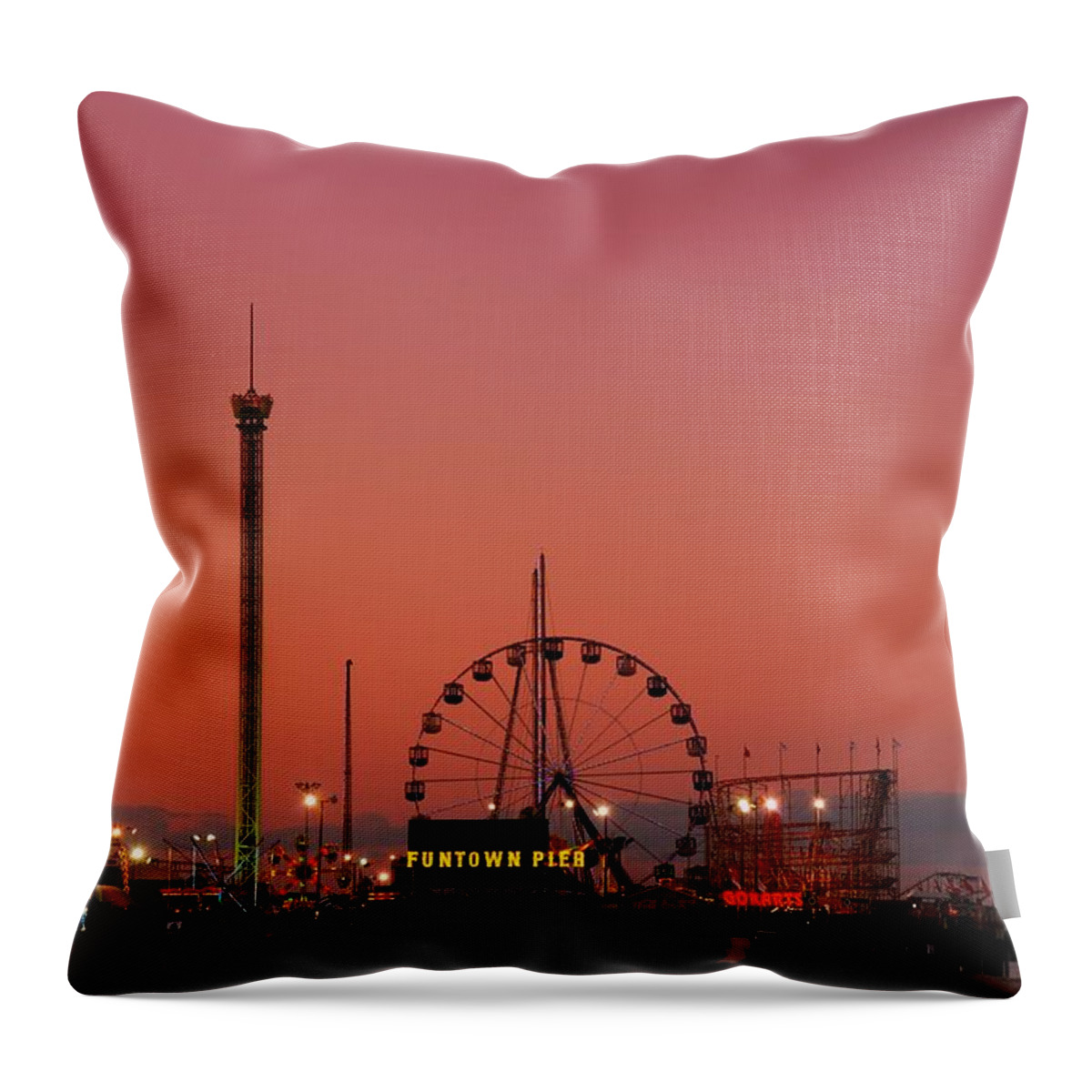 Amusement Parks Throw Pillow featuring the photograph Funtown Pier At Sunset II - Jersey Shore by Angie Tirado