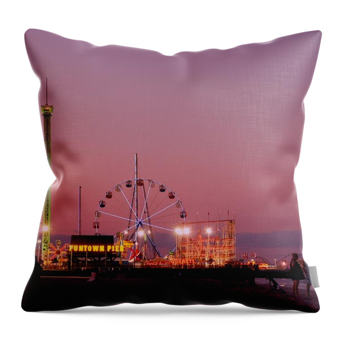 Amusement Parks Throw Pillow featuring the photograph Funtown Pier At Sunset III - Jersey Shore by Angie Tirado