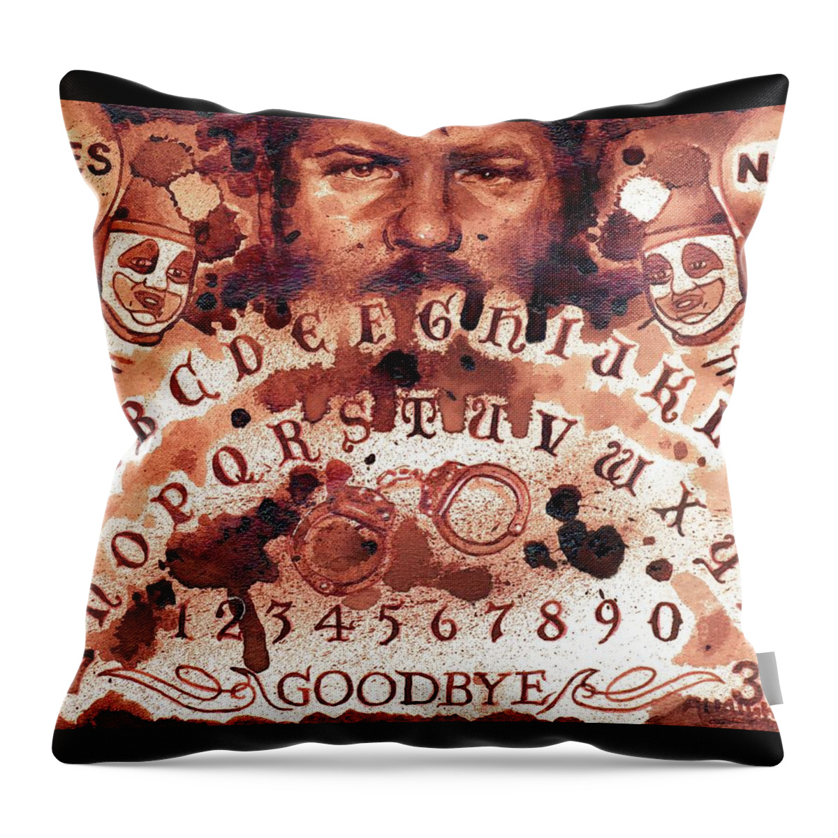 John Wayne Gacy Throw Pillow featuring the painting Gacy Themed Spirit Board by Ryan Almighty
