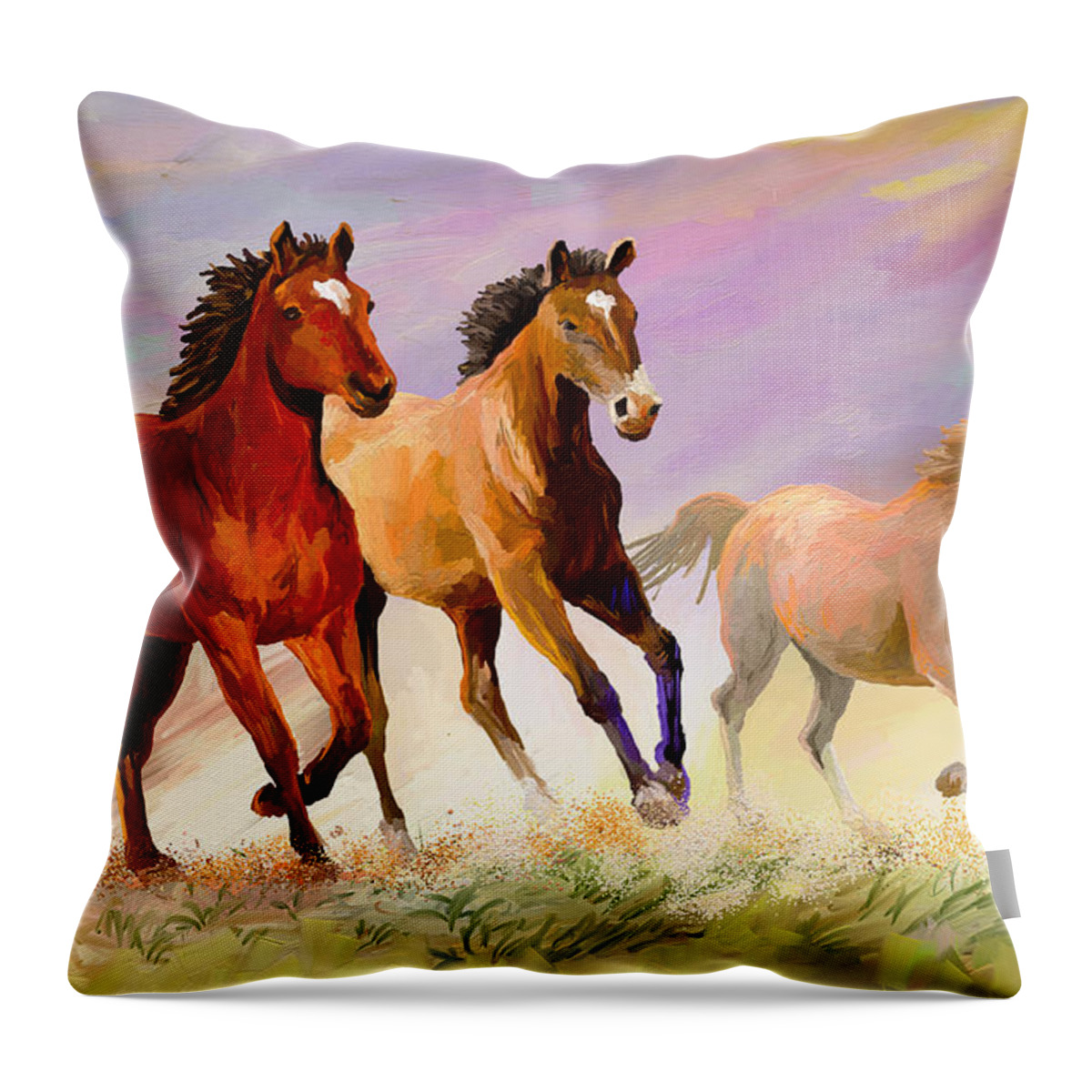 Horse Throw Pillow featuring the painting Galloping Horses by Anthony Mwangi