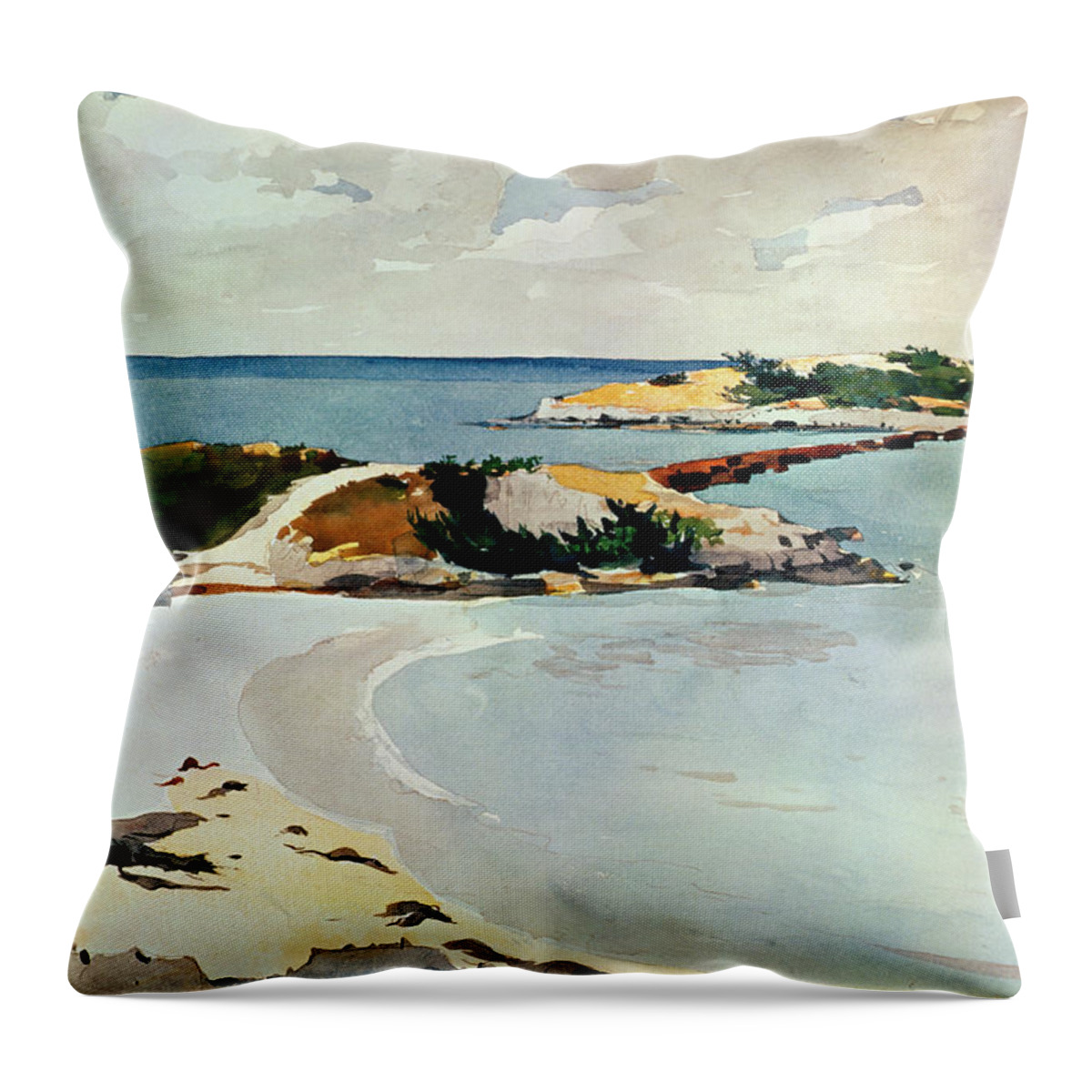 Winslow Homer Throw Pillow featuring the drawing Gallows Island by Winslow Homer