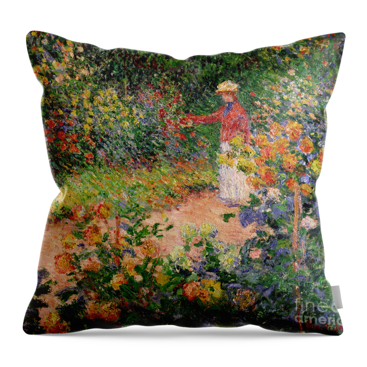 Garden At Giverny Throw Pillow featuring the painting Garden at Giverny by Claude Monet