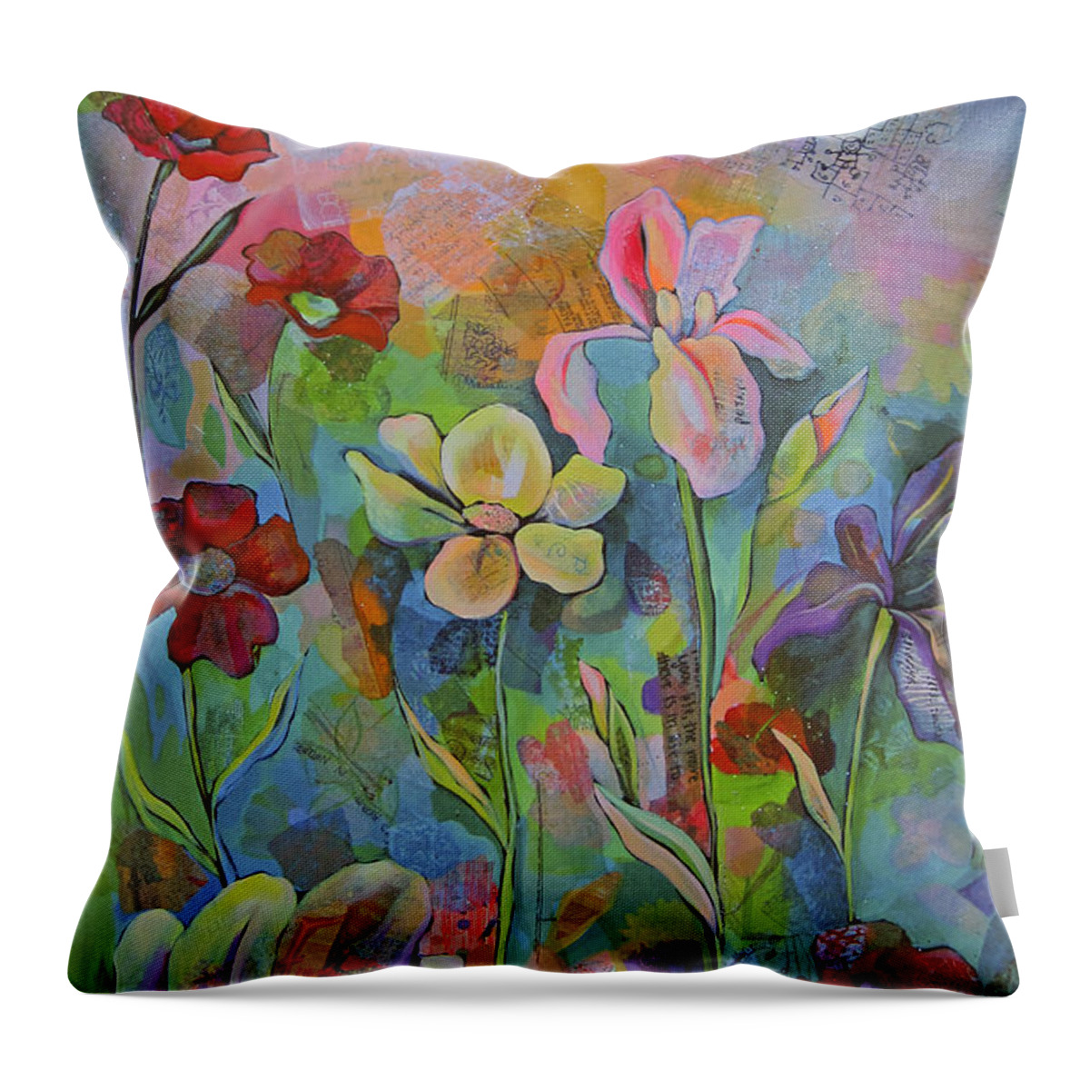Garden Throw Pillow featuring the painting Garden of Intention - Triptych Center Panel by Shadia Derbyshire