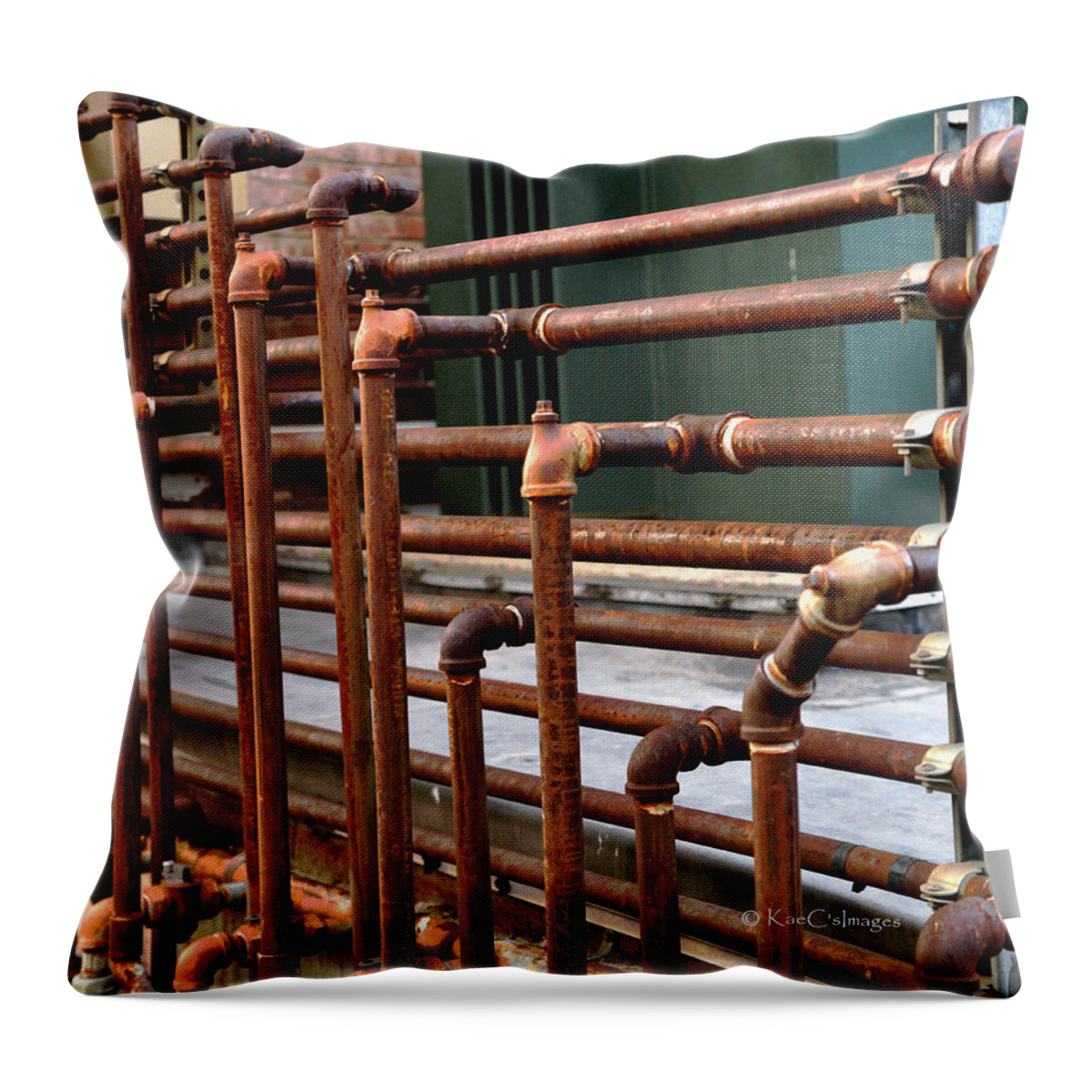 Gas Pipelines Throw Pillow featuring the photograph Gas Pipes and Fittings by Kae Cheatham