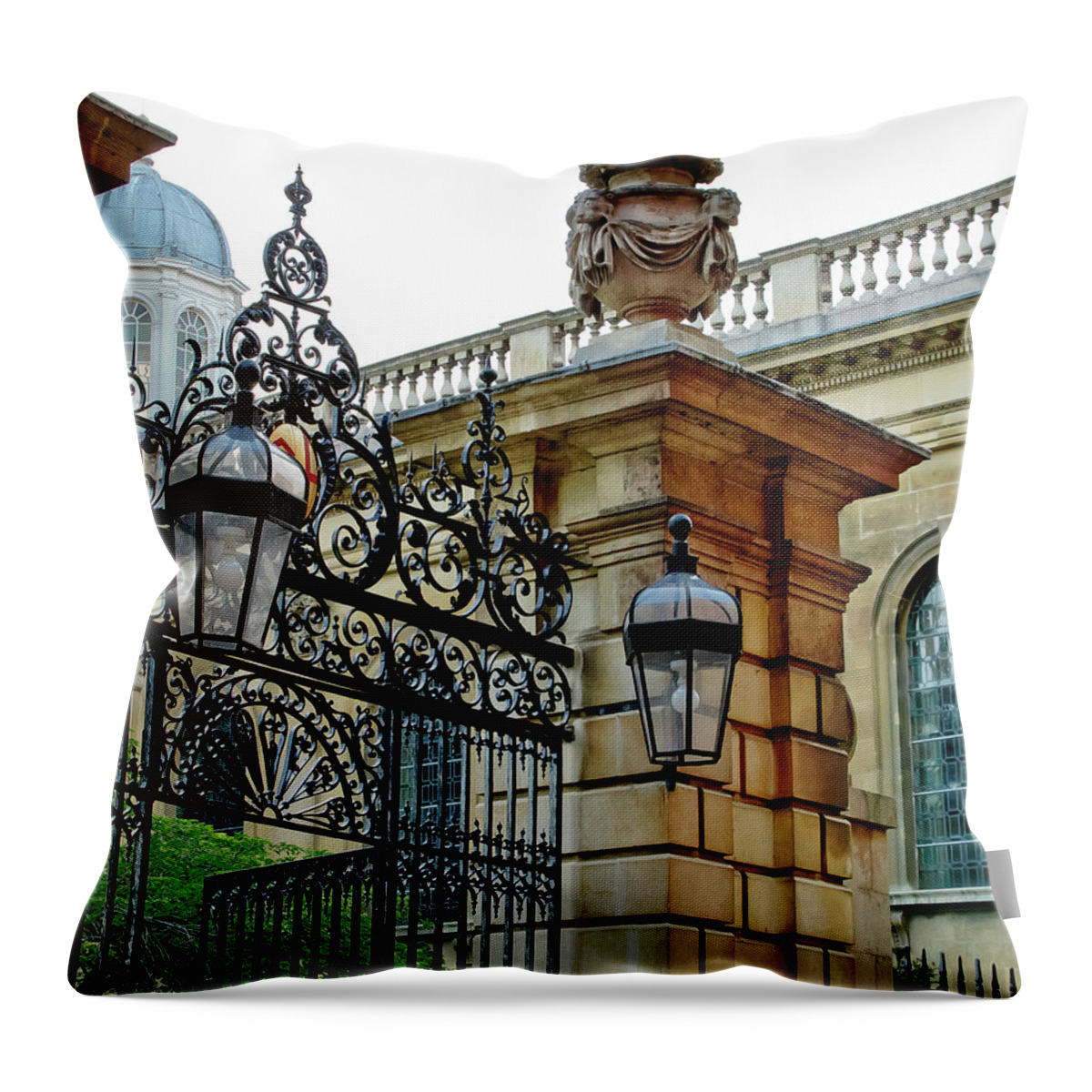 Gate Throw Pillow featuring the photograph Gate to Clare College. Cambridge. by Elena Perelman