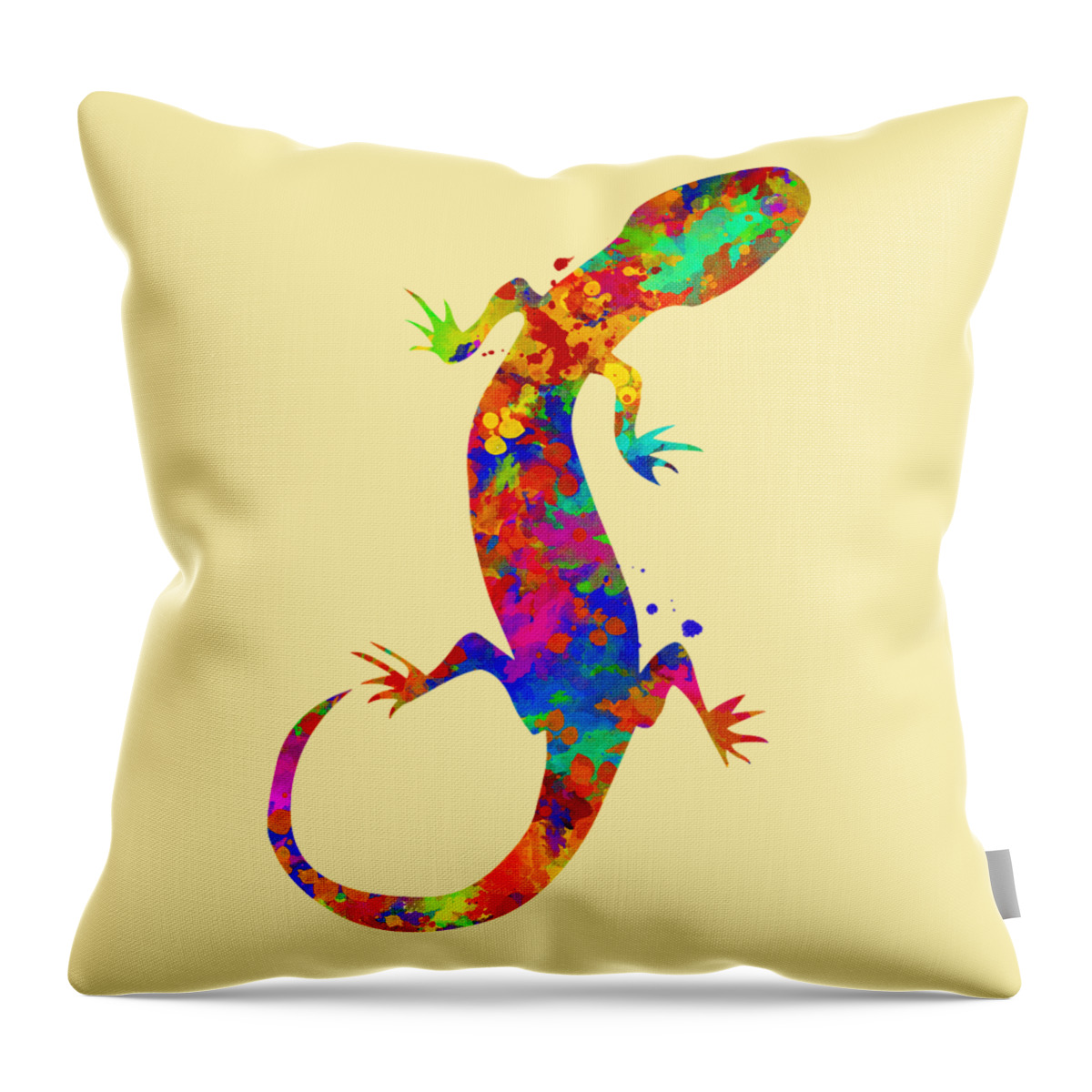 Gecko Throw Pillow featuring the mixed media Gecko Watercolor Art by Christina Rollo